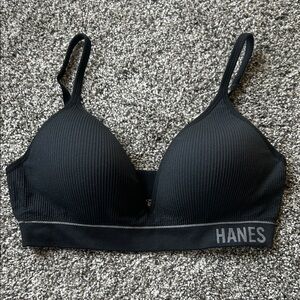 Hanes Ribbed Black Bra